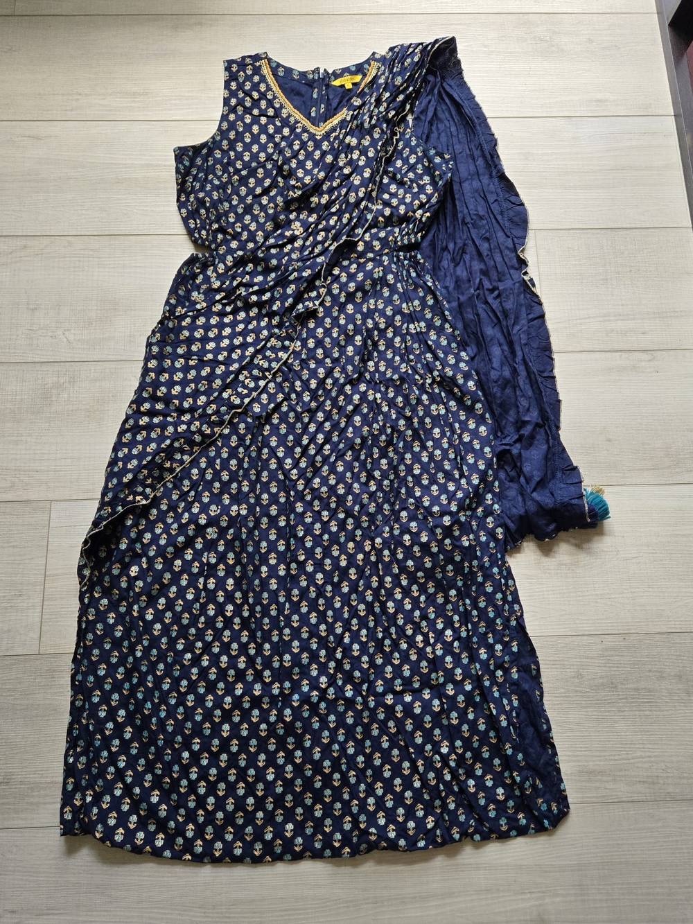 Global Desi Pre-draped Navy Blue Saree Dress XL